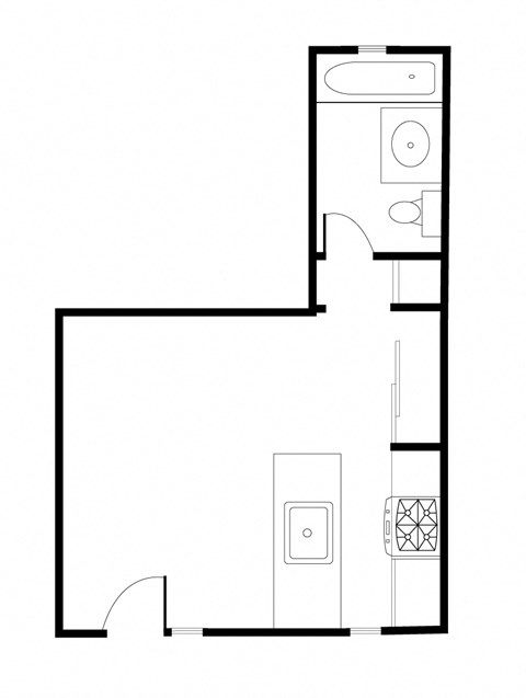 Floor plan for studio, 1 bath, 396 sqft
